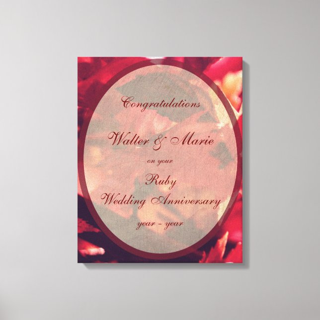 Customisable Ruby Wedding Anniversary Canvas Print (Front)