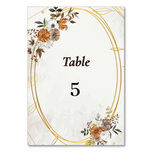 Customisable Rustic Boho Fall Table Number Card (Front)