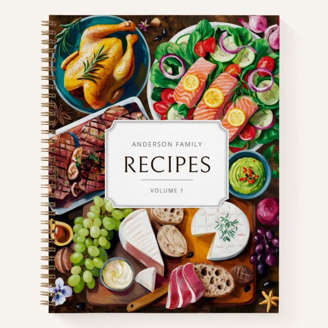 Customisable Rustic Classic Family Recipes Notebook (Front)