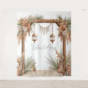 Customisable Rustic Floral Arch Wedding Backdrop Tapestry