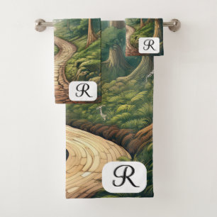 Customisable Rustic Forest Path with Monogram Bath Towel Set
