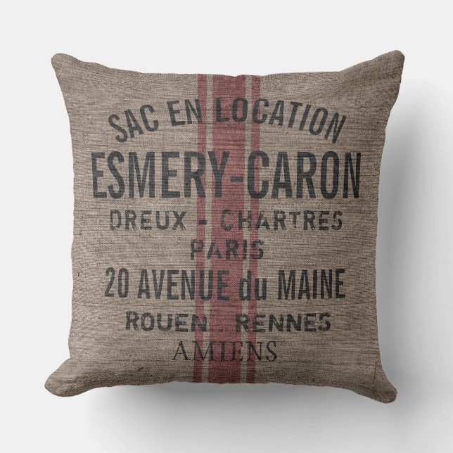 Customisable Rustic French Grainsack Throw Pillow (Front)