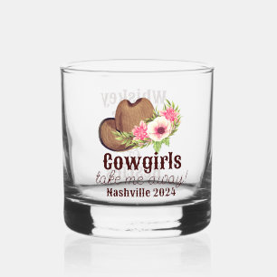 Customisable Rustic Pink Floral Cowgirl Whiskey Glass