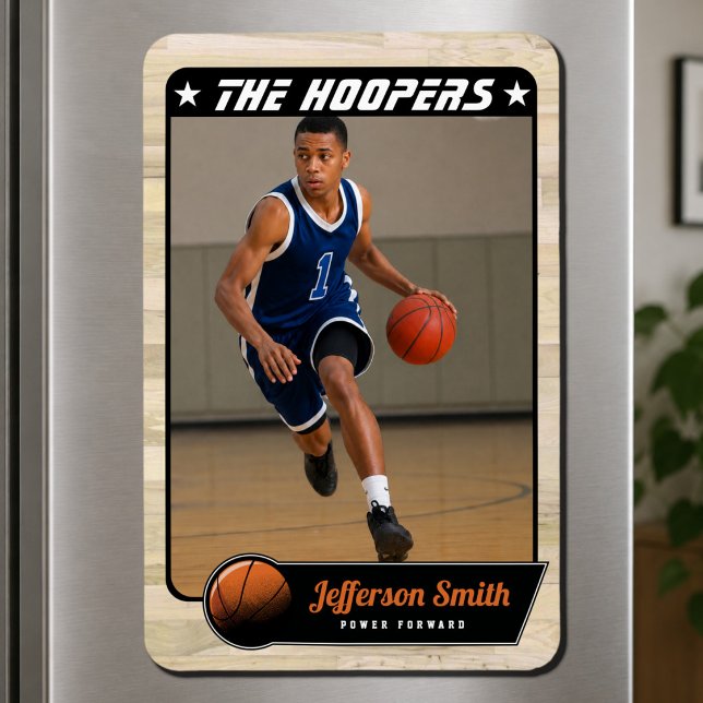 Customisable Rustik Basketball Player Photo Magnet (Display Their Greatest Basketball Moments with Rustic Charm)
