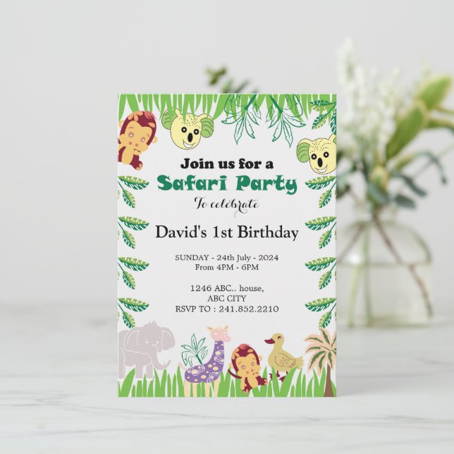 Customisable Safari Birthday party Invitation (Standing Front)