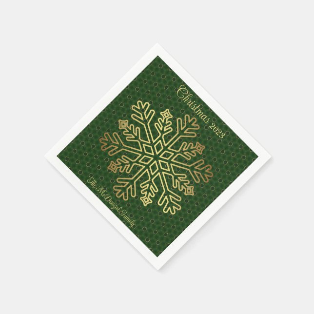 Customisable Sage Green & Gold Snowflake Napkin (Corner)