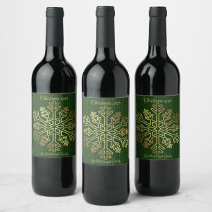 Customisable Sage Green & Gold Snowflake Wine Label