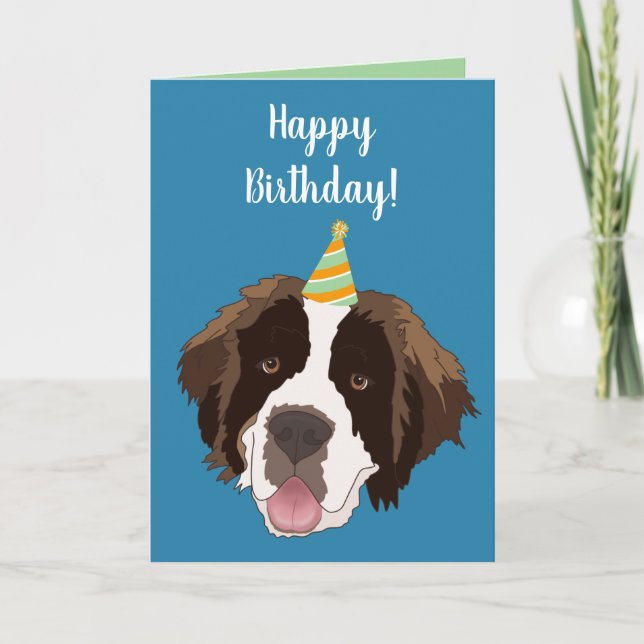 Customisable Saint Bernard Birthday Holiday Card (Front)
