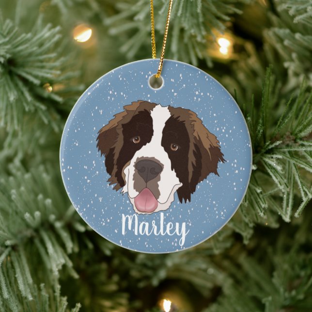 Customisable Saint Bernard Christmas Ceramic Ornament (Tree)