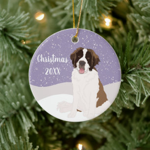 Customisable Saint Bernard Christmas  Ceramic Ornament