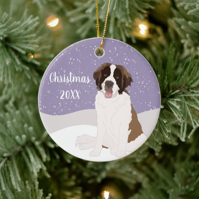 Customisable Saint Bernard Christmas  Ceramic Ornament (Tree)