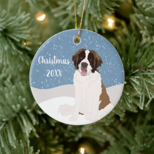 Customisable Saint Bernard Christmas Ceramic Ornament