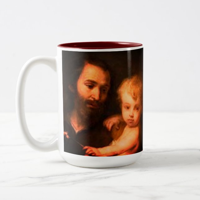 Customisable Saint Joseph with Christ Child Two-Tone Coffee Mug (Left)