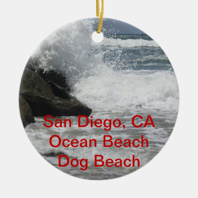 Customisable San Diego, Ocean Beach, CA Gifts Ceramic Tree Decoration (Front)