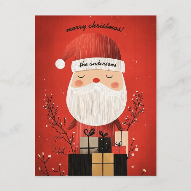 Customisable Santa on Sledge Pulled By an Elk Holiday Postcard (Front)