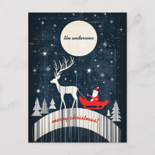 Customisable Santa on Sledge Pulled By an Elk Holiday Postcard