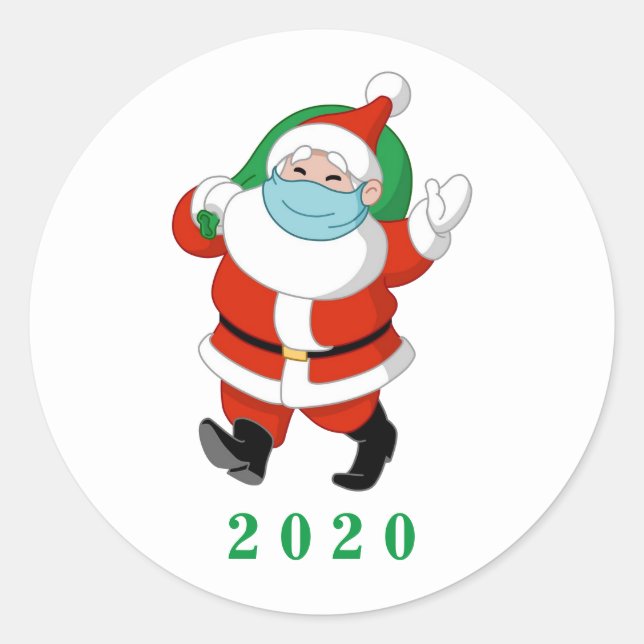 Customisable Santa wearing medical mask Classic Round Sticker (Front)