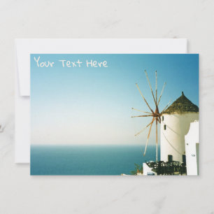 Customisable Santorini windmill, Greece Card