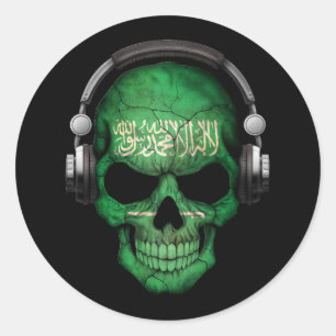 Customisable Saudi Arabian Dj Skull with Headphone Classic Round Sticker