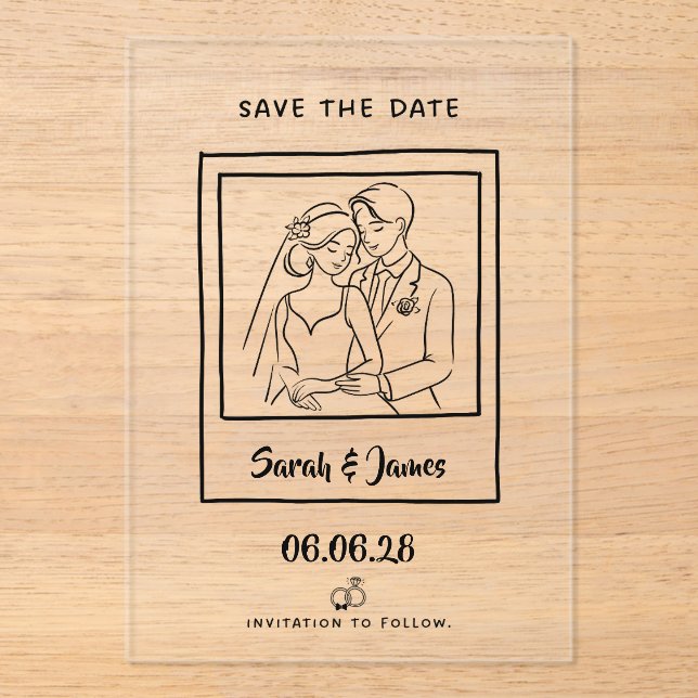 Customisable Save the Date  Bride groom CLear Acrylic Invitations (Front)