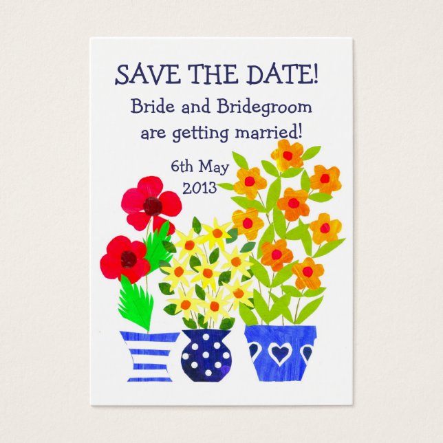 Customisable 'Save the Date' Card, Pots of Flowers (Front)