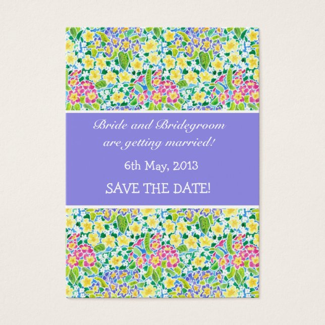 Customisable Save the Date Card, Primroses (Front)