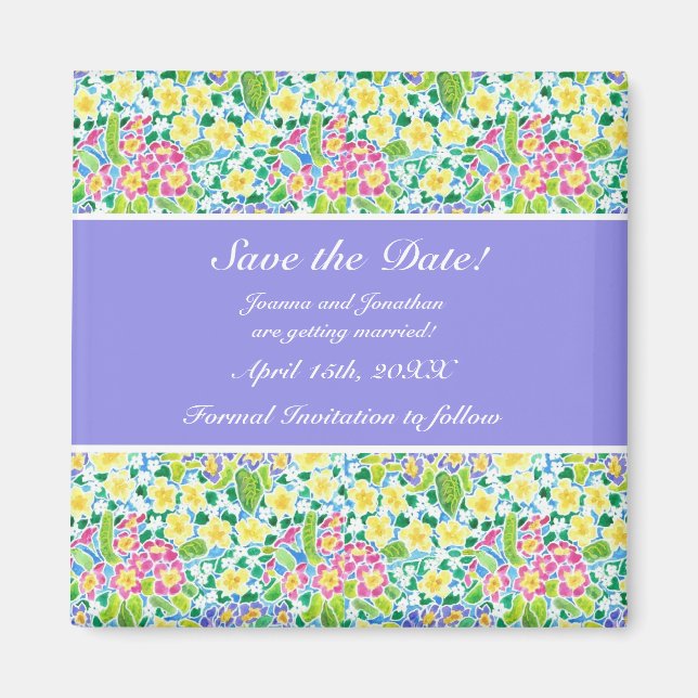 Customisable Save the Date Fridge Magnet Primroses (Front)