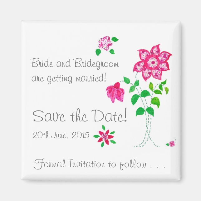 Customisable Save the Date Magnet Pink Flowers (Front)