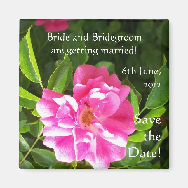 Customisable 'Save the Date' Magnet, Pink Roses Magnet (Front)