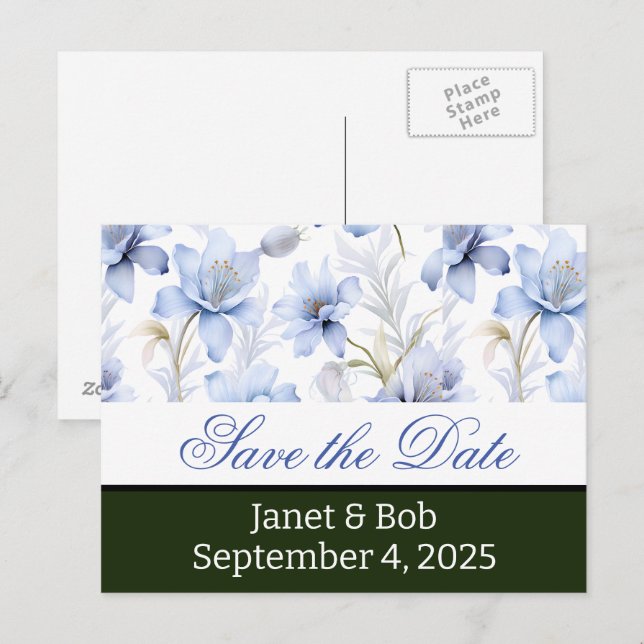 Customisable save the date postcard blue (Front/Back)