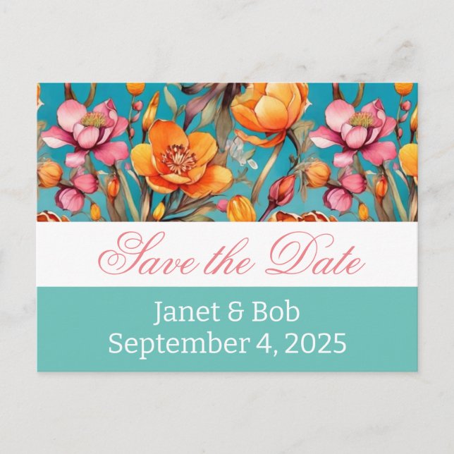 Customisable save the date postcard pinks (Front)