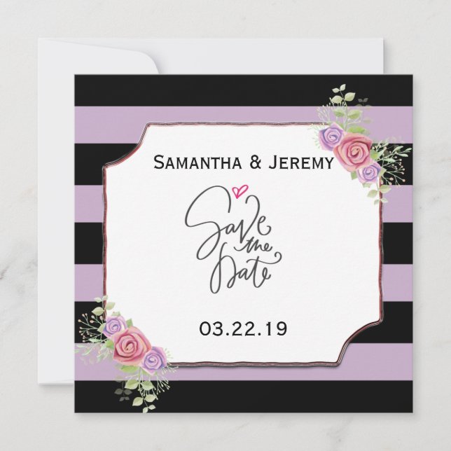 Customisable Save the Date Stripes with Floral (Front)