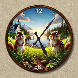Customisable Scenic Wilderness Chipmunk Clock