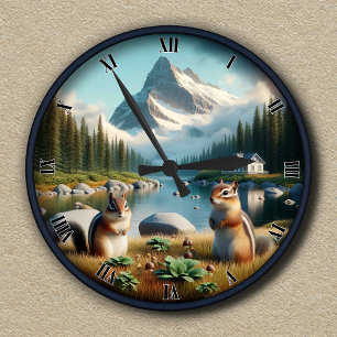 Customisable Scenic Wilderness Chipmunk Clock