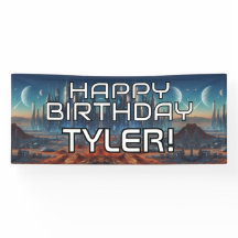 Customisable Sci-Fi themed HAPPY BIRTHDAY with nam