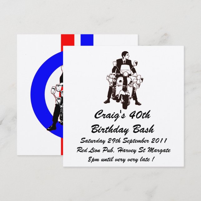 Customisable Scooter Boy Birthday invite (Front/Back)
