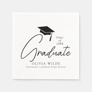 Customisable Script Black & White Graduation Paper Napkin