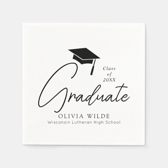 Customisable Script Black & White Graduation Paper Napkin (Front)