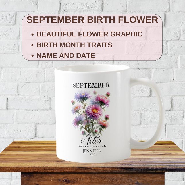 Customisable September Birthday Aster Flower   Coffee Mug (Creator Uploaded)