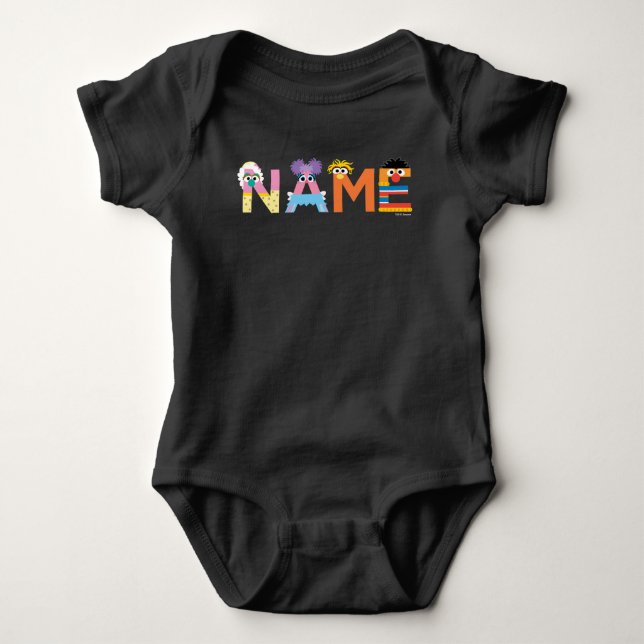 Customisable Sesame Street Alphabet Baby T-Shirt Bodysuit (Front)