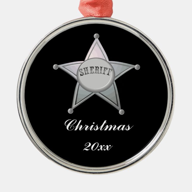 Customisable Sheriff Badge Star Officer Design Metal Ornament (Front)