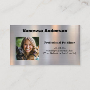 Customisable Shiny Metal Texture Pet Sitter Business Card