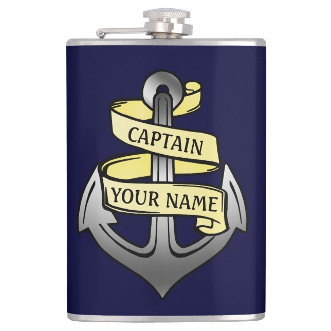Customisable Ship Captain Your Name Anchor 2 Hip Flask (Front)