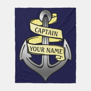 Customisable Ship Captain Your Name Anchor Big Fleece Blanket