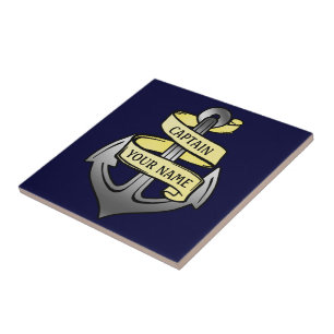 Customisable Ship Captain Your Name Anchor Ceramic Tile