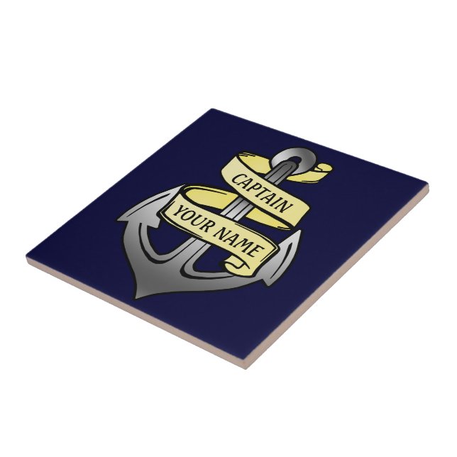 Customisable Ship Captain Your Name Anchor Ceramic Tile (Side)