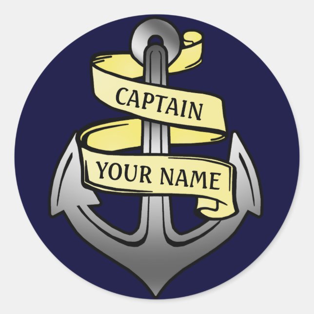 Customisable Ship Captain Your Name Anchor Classic Round Sticker (Front)