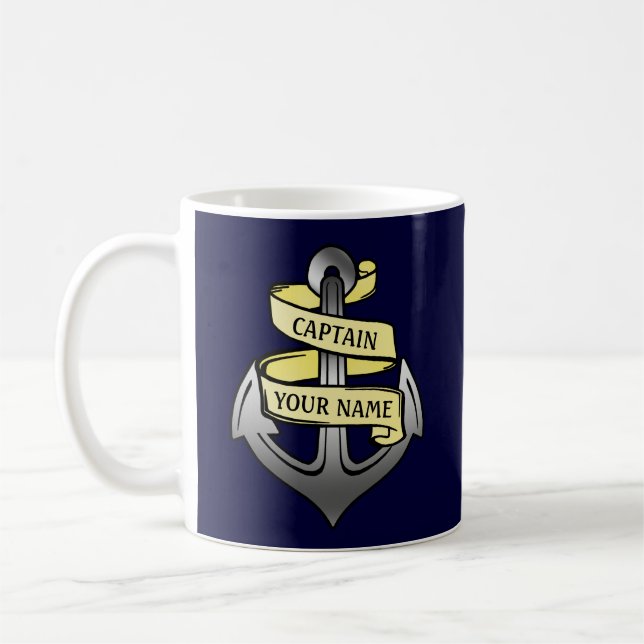 Customisable Ship Captain Your Name Anchor Coffee Mug (Left)