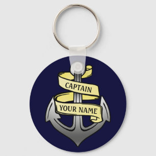Customisable Ship Captain Your Name Anchor Key Ring