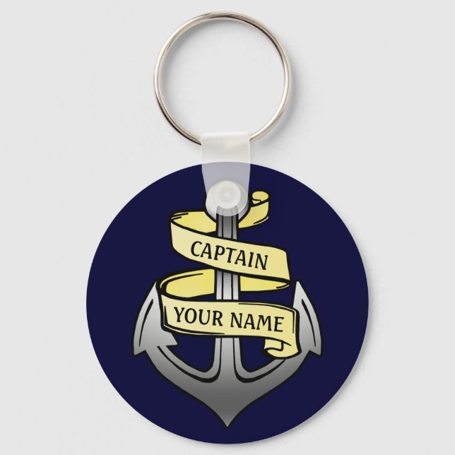 Customisable Ship Captain Your Name Anchor Key Ring (Front)